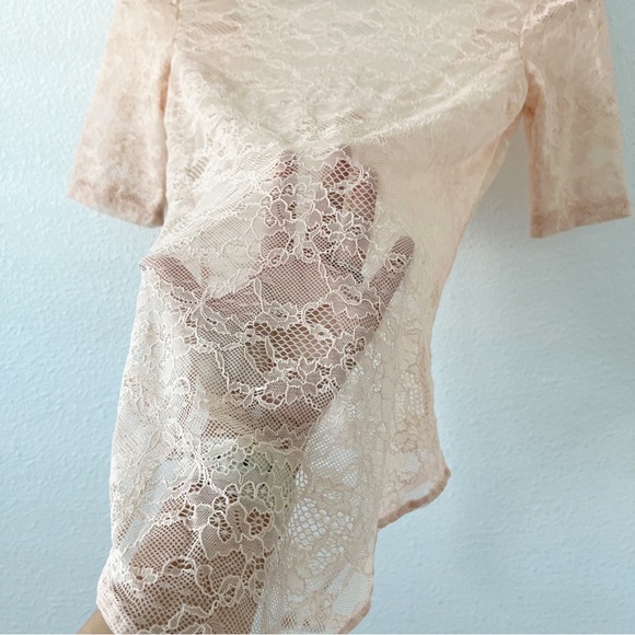 Zara Peach Floral Lace Sheer Bodysuit - Picture 2 of 9